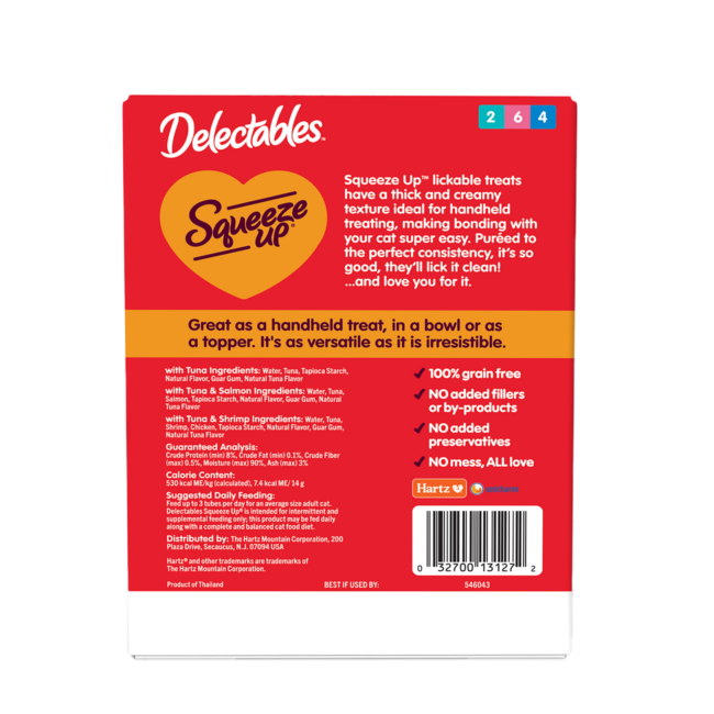 Delectables™ Squeeze Up® 54 tube variety pack. Back of package.